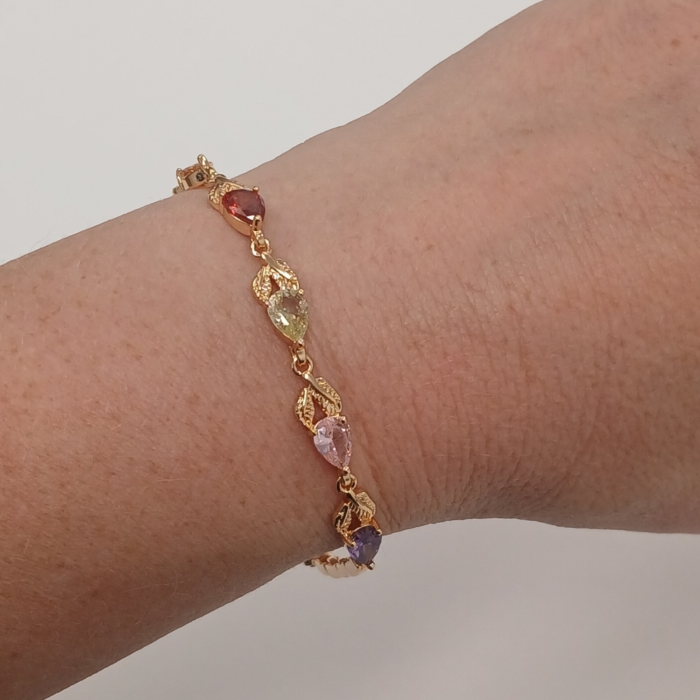New 18k Goldplated Multi-Color Gemstone Forest Vine Bracelet - Picture 1 of 12